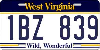 WV license plate 1BZ839