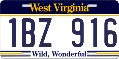 WV license plate 1BZ916