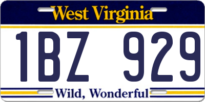 WV license plate 1BZ929