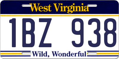 WV license plate 1BZ938