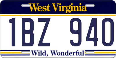 WV license plate 1BZ940