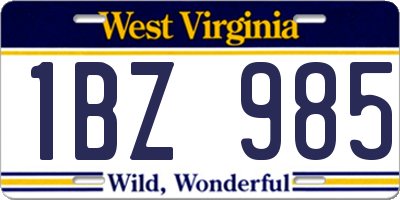 WV license plate 1BZ985