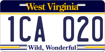 WV license plate 1CA020