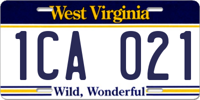 WV license plate 1CA021