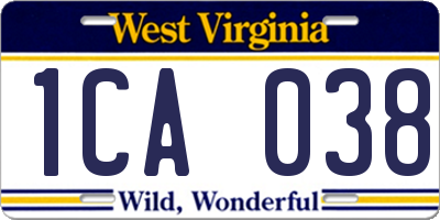 WV license plate 1CA038