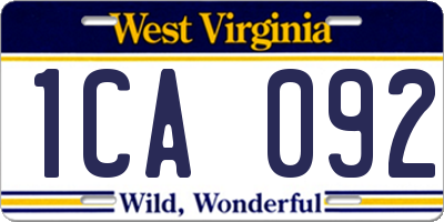 WV license plate 1CA092