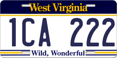 WV license plate 1CA222