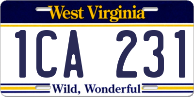 WV license plate 1CA231