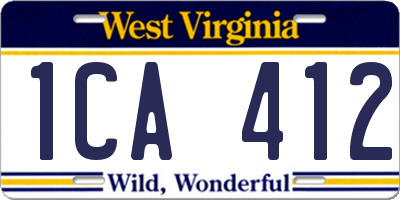 WV license plate 1CA412