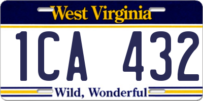 WV license plate 1CA432