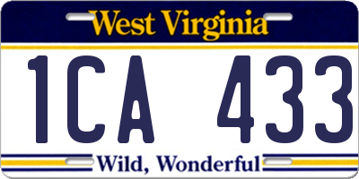 WV license plate 1CA433