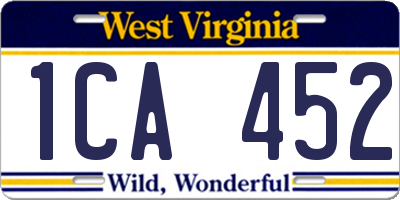WV license plate 1CA452
