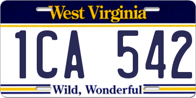 WV license plate 1CA542