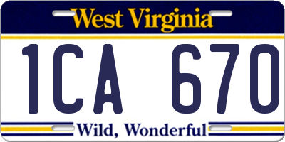 WV license plate 1CA670