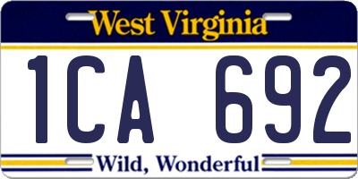 WV license plate 1CA692