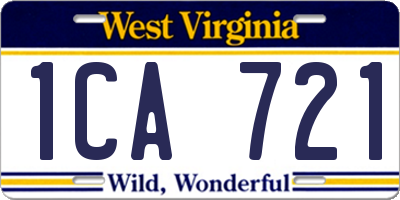 WV license plate 1CA721