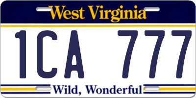 WV license plate 1CA777