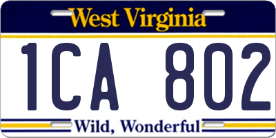 WV license plate 1CA802