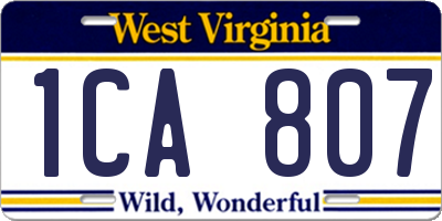 WV license plate 1CA807
