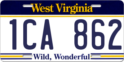 WV license plate 1CA862