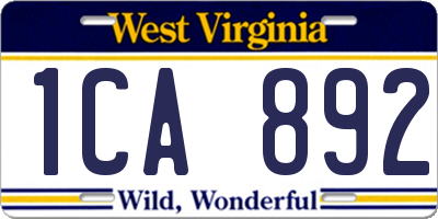 WV license plate 1CA892