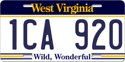 WV license plate 1CA920
