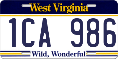 WV license plate 1CA986