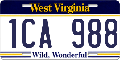 WV license plate 1CA988