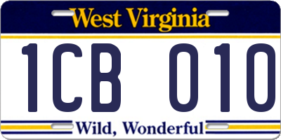 WV license plate 1CB010