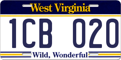 WV license plate 1CB020