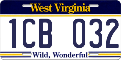 WV license plate 1CB032