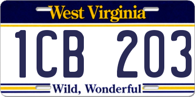 WV license plate 1CB203