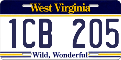 WV license plate 1CB205