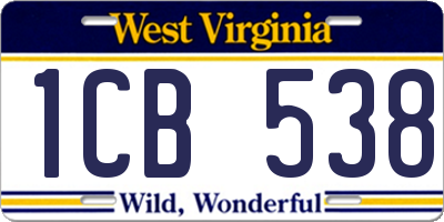 WV license plate 1CB538