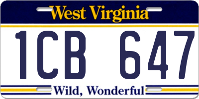 WV license plate 1CB647