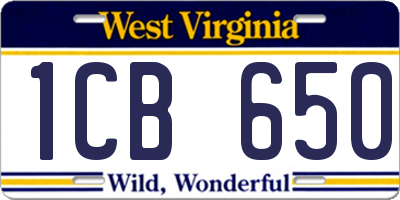 WV license plate 1CB650