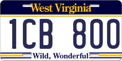 WV license plate 1CB800
