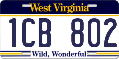 WV license plate 1CB802