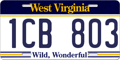 WV license plate 1CB803