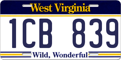WV license plate 1CB839