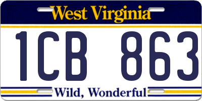 WV license plate 1CB863
