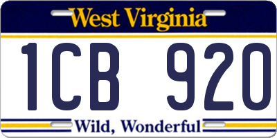 WV license plate 1CB920