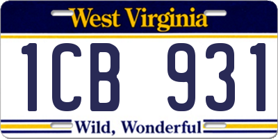 WV license plate 1CB931