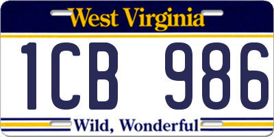 WV license plate 1CB986