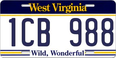 WV license plate 1CB988