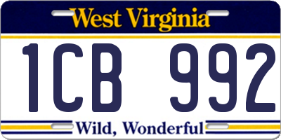 WV license plate 1CB992