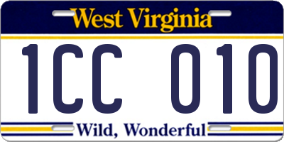WV license plate 1CC010