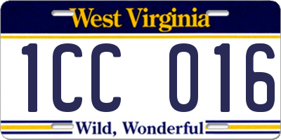 WV license plate 1CC016