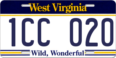 WV license plate 1CC020