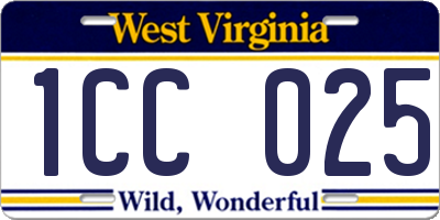 WV license plate 1CC025